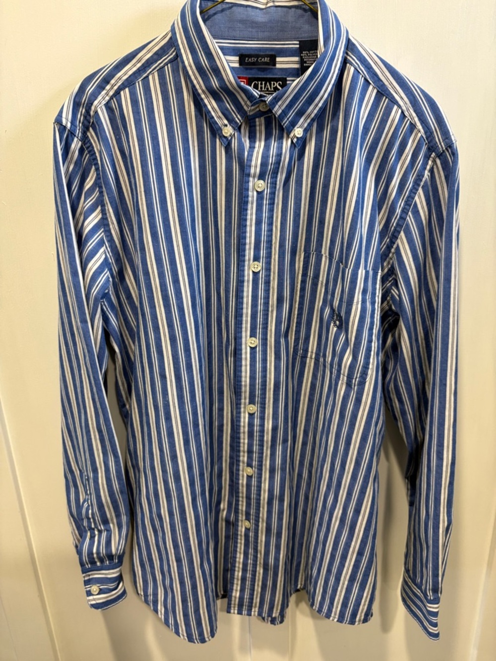 Chaps Blue and White Vertical Stripe Button-Down Shirt